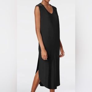 Bar III Black Shoulder Studded Sleeveless V Neck Midi Shift Dress, Size XS